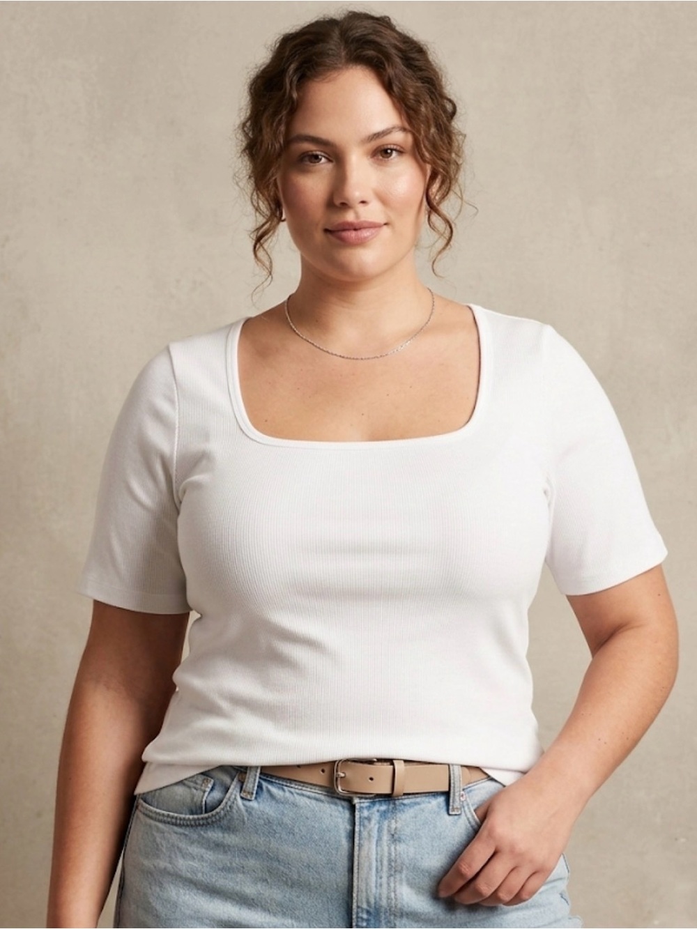 Joie White Square Neck Ribbed Short Sleeve Top